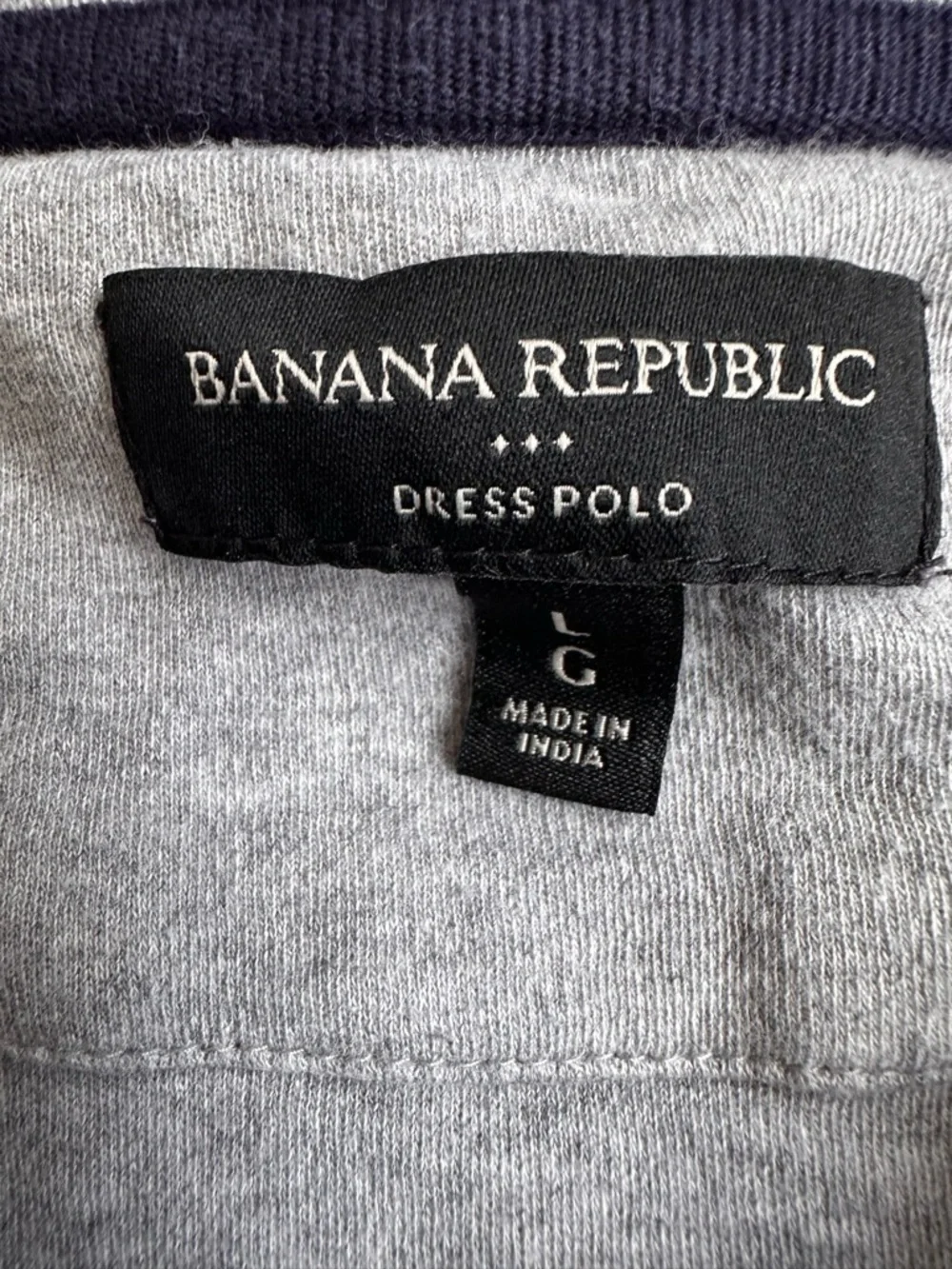 Banana Republic Men’s Preppy Striped Cotton Dress Polo Gray Blue Black Large EUC